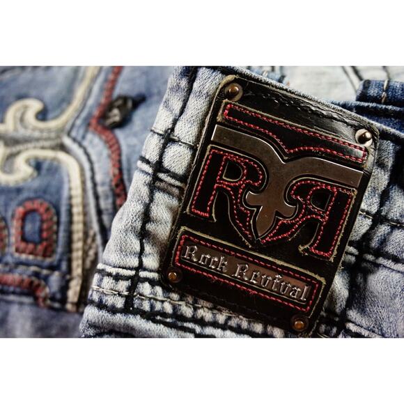 Rock Revival Jeans "Glendon" Acid Wash Shorts Jorts 32 NWT MSRP $220 RARE - Picture 6 of 8